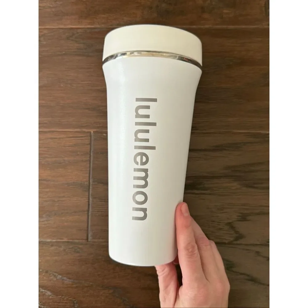 Lululemon 24 oz White Steel Tumbler with Straw lid